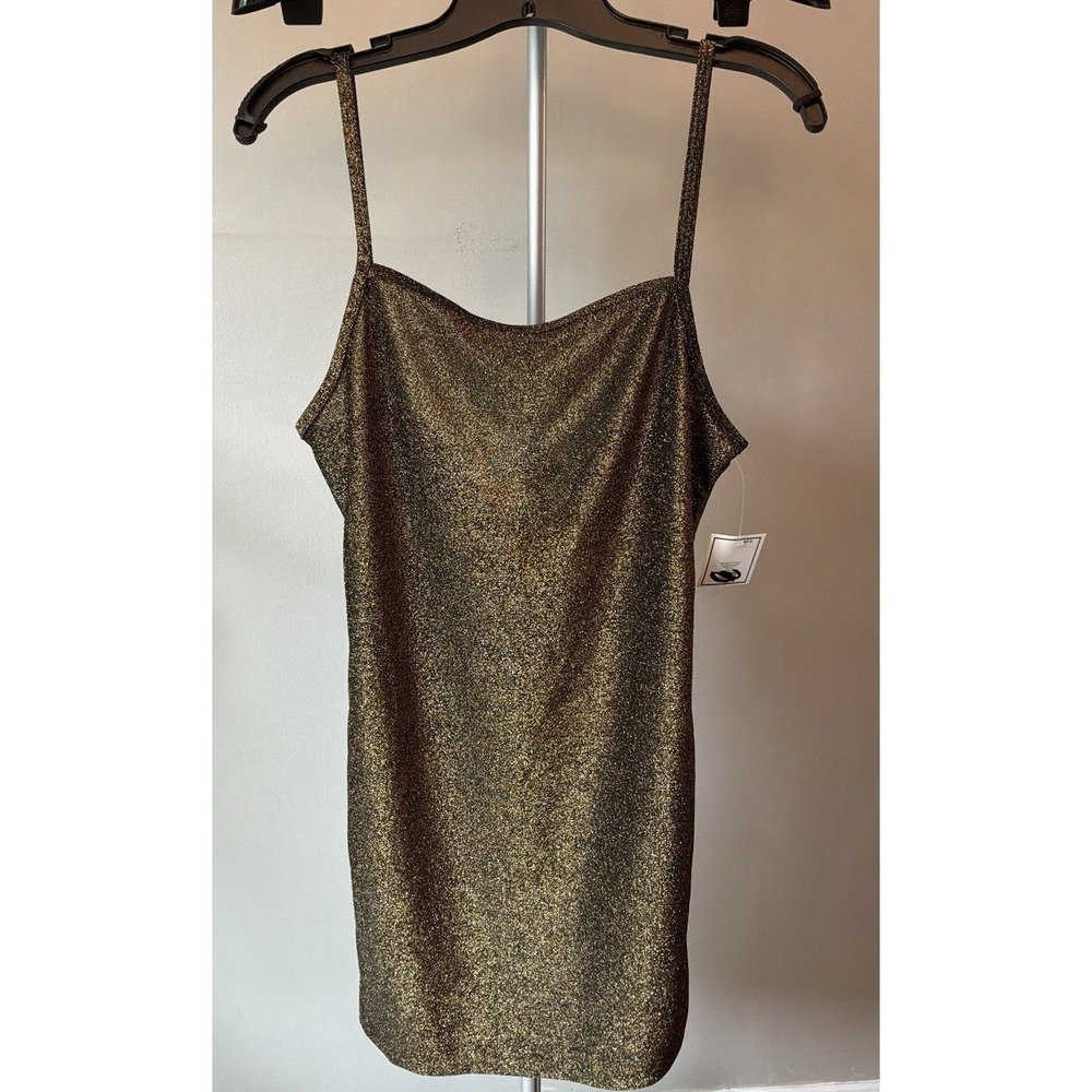 5 Style NWT Metallic Mini Dress Women 2X Gold Glitter Spaghetti Strap